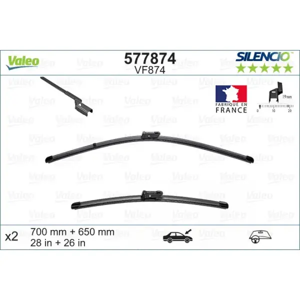Pian loppu | Pyyhinsetti Valeo Silencio VF874, 700/650 mm