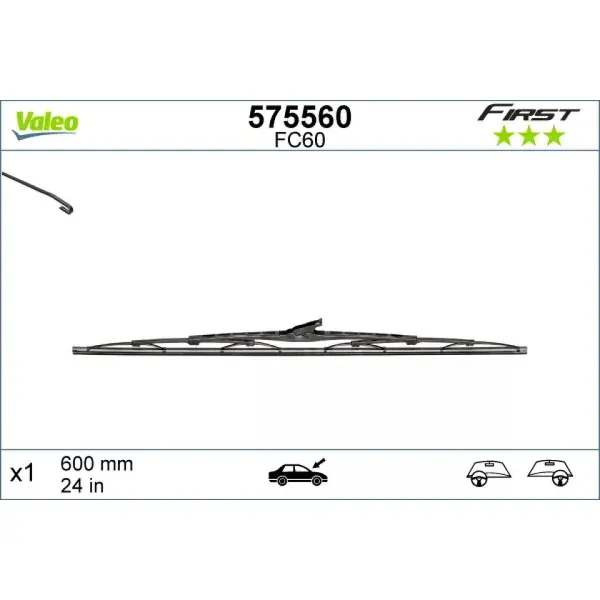 Pyyhin Valeo First VF60, 600 mm - Osta nyt