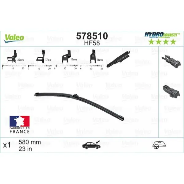 Pyyhin Valeo HydroConnect HF58, 580 mm | Tilaa verkosta