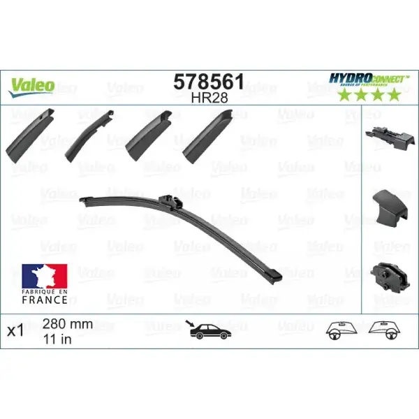Takapyyhin Valeo HydroConnect HR28, 280 mm | Juuri tullut