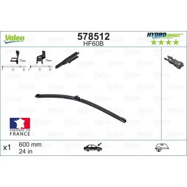 Uusi - Pyyhin Valeo HydroConnect HF60B, 600 mm