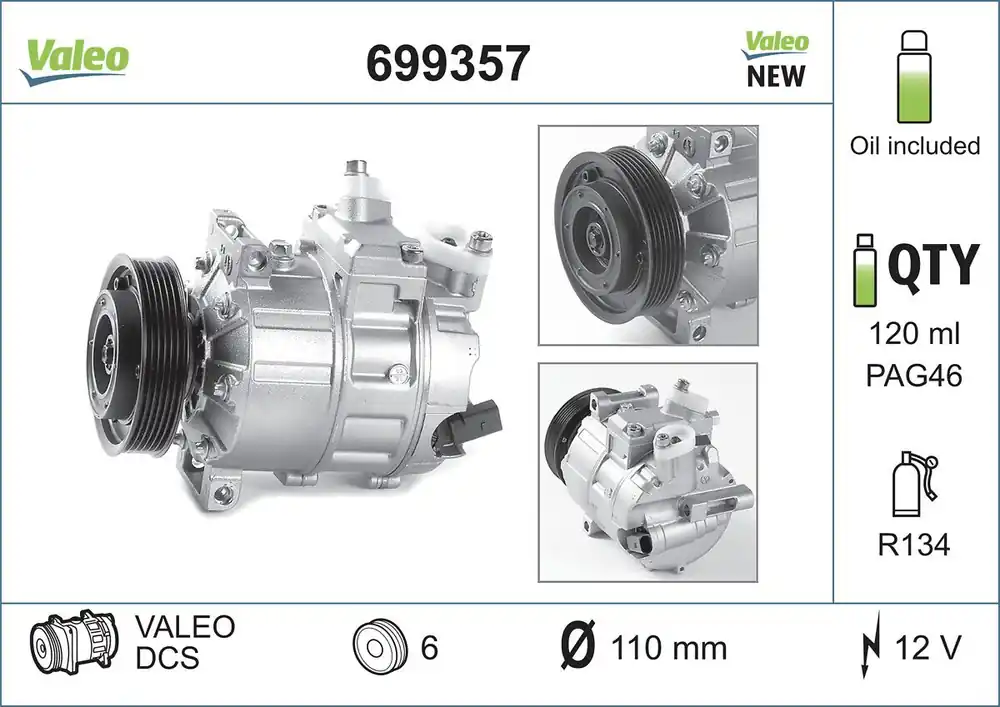 Suositeltu - Ilmastoinnin kompressori VALEO 699357 - VW, Audi, Skoda, SEAT