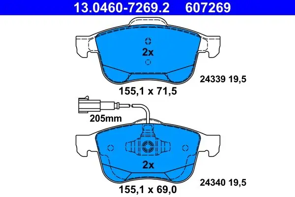 Luotettava | Jarrupalat, levyjarru ATE 13046072692 - Fiat