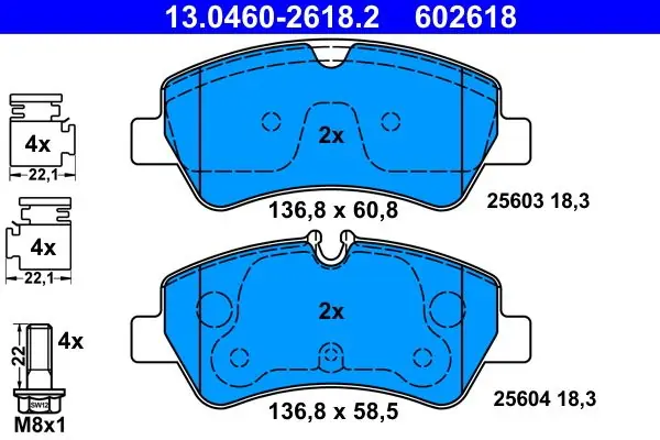 Luotettava - Jarrupalat, levyjarru ATE 13046026182 - Ford Transit