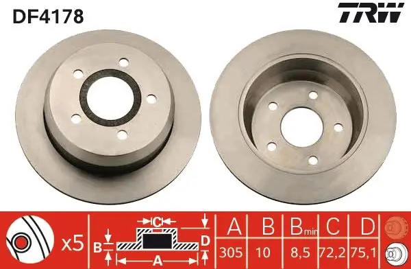 Tarjous - Jarrulevy TRW DF4178 - Jeep Cherokee Grand, Chrysler