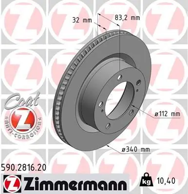 Laatutuote | Jarrulevy ZIMMERMANN 590281620 - Toyota Land Cruiser